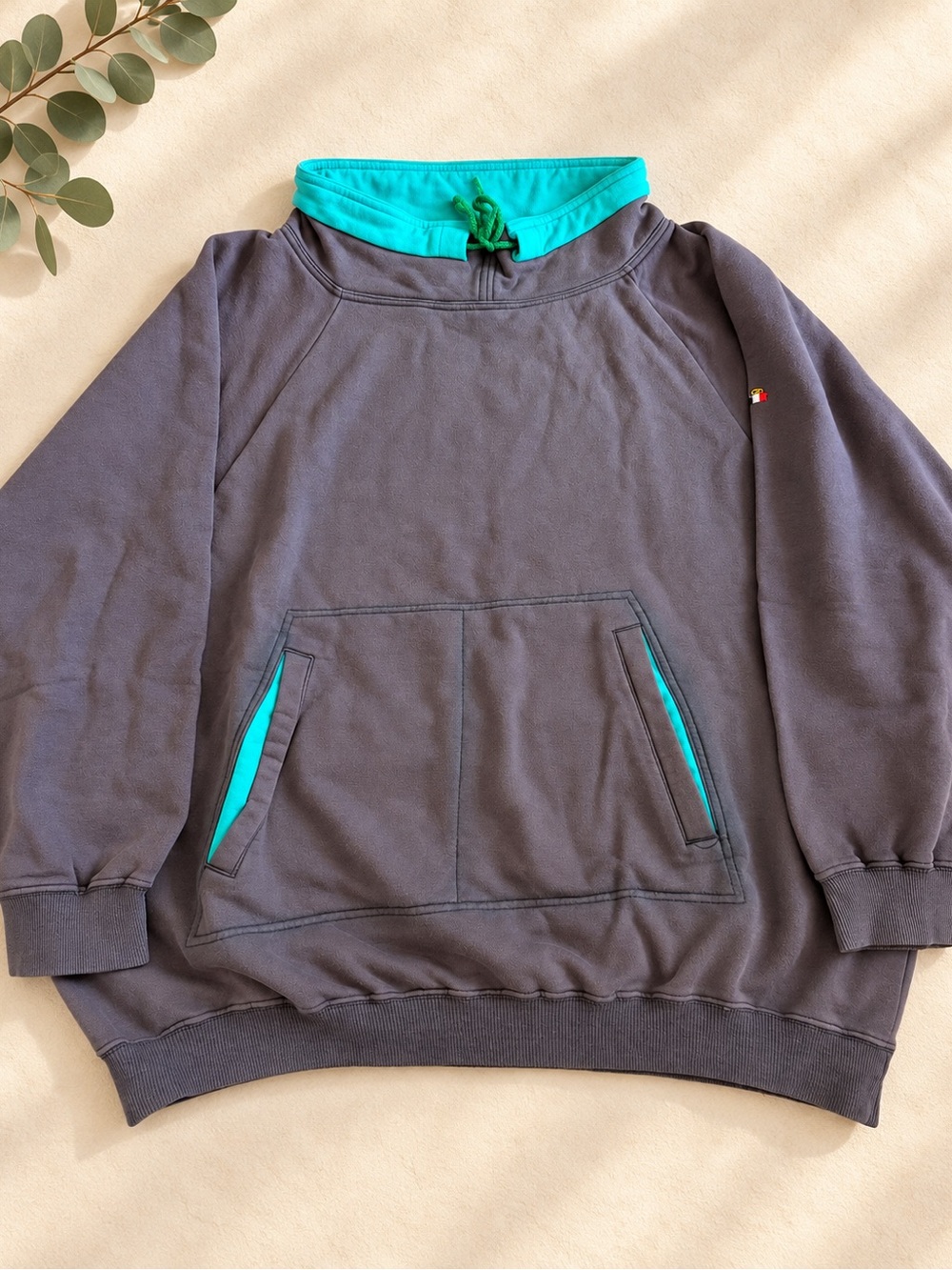 Vintage Christian Dior Navy Hoodie with Teal Trim